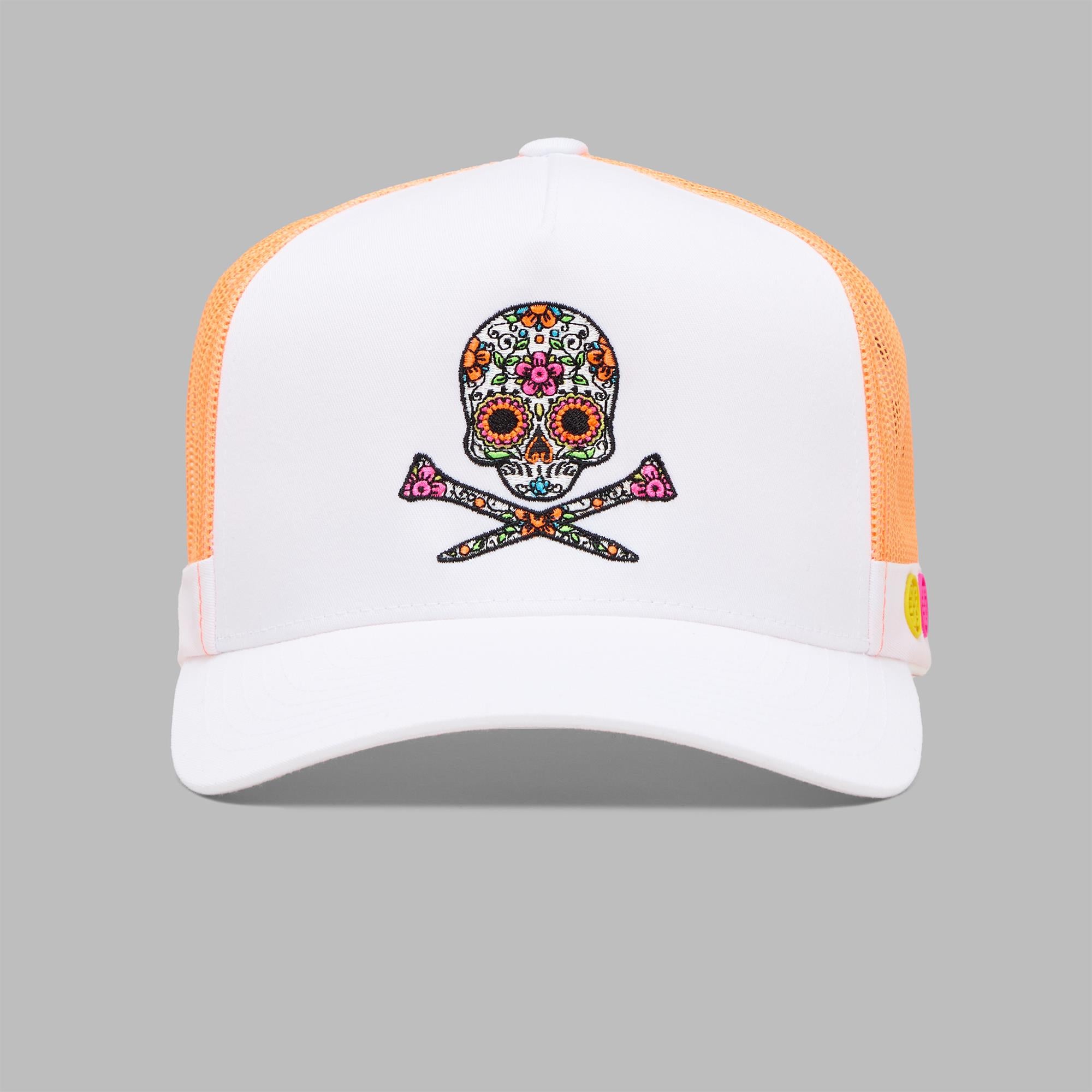 G/FORE Floral Skull Embroidery Trucker Cap Snow